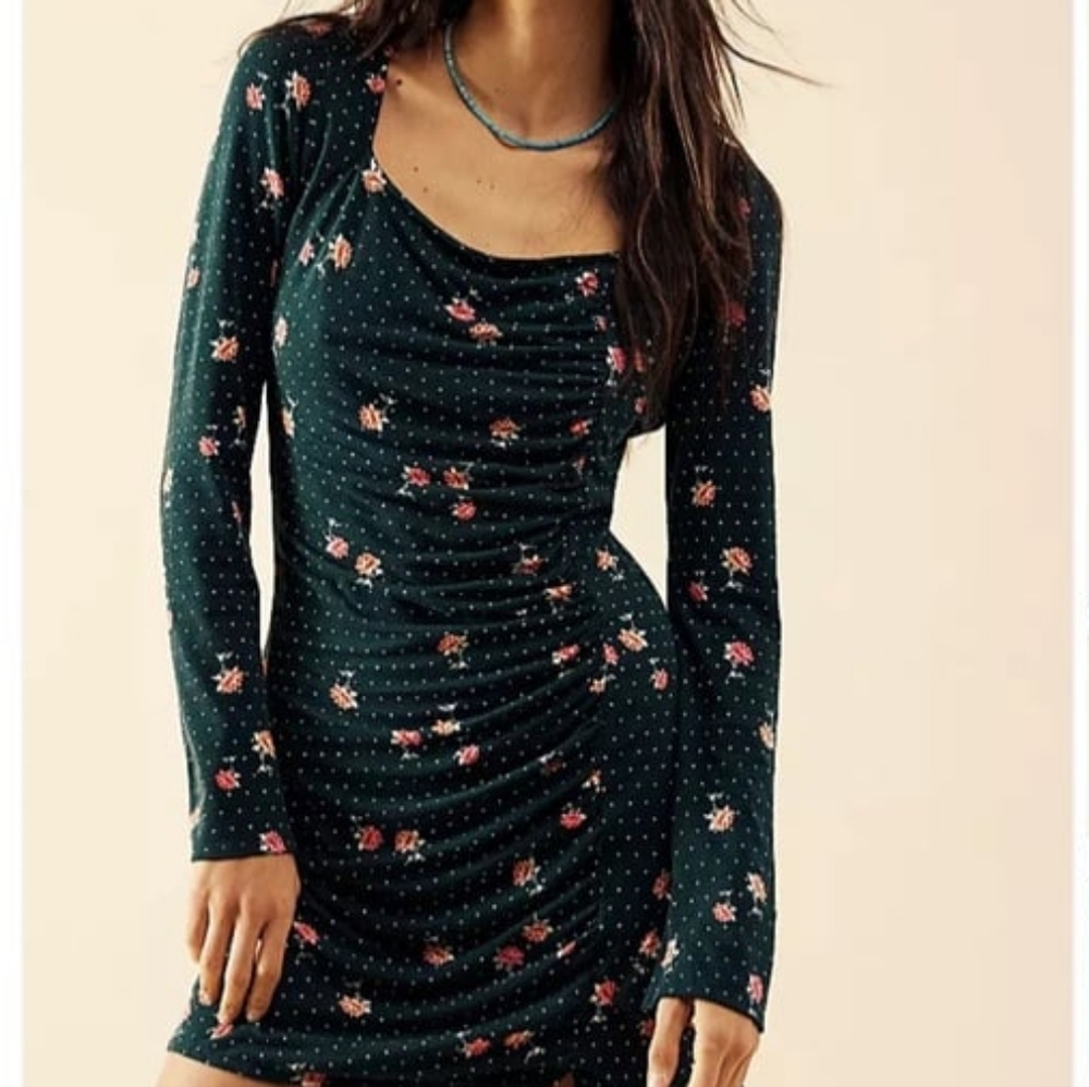 Free People Celia Green Polka Dot Floral Mini Dress XS NWOT